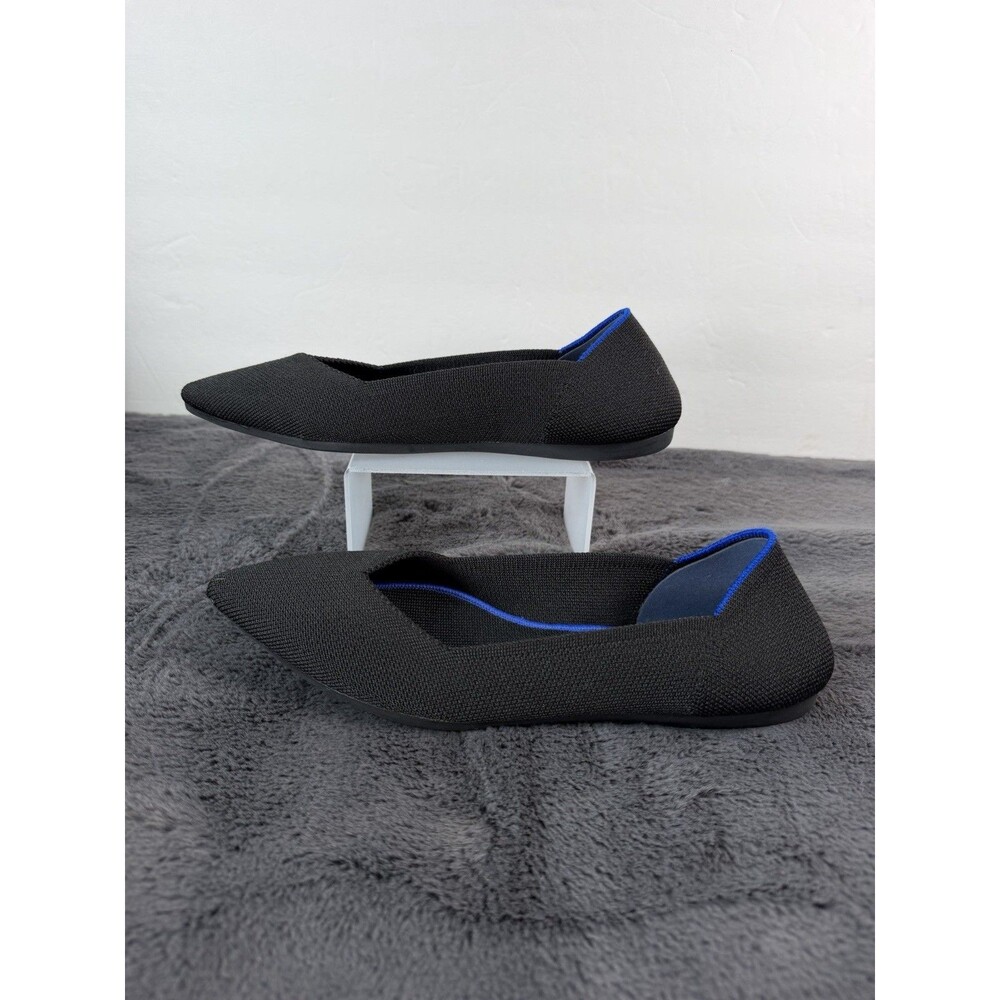 Rothy’s The Point Women’s 8 Black Knit Pointed Toe Ballet Flats Blue Trim